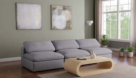 Camden 117" Grey Linen Textured Fabric Upholstered Deluxe Comfort Armless Sofa, 3-Piece