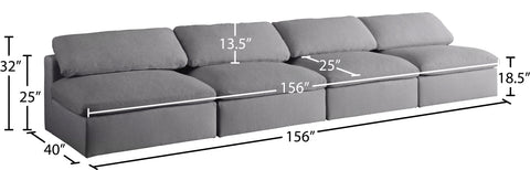Damian Grey Linen Textured Fabric Deluxe Comfort Modular Armless Sofa S156