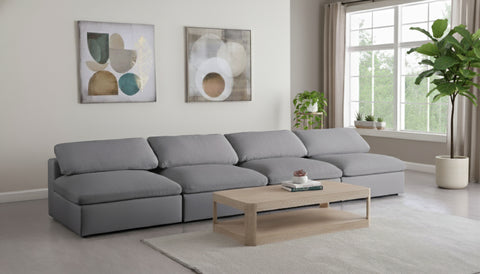 Camden 156" Grey Linen Textured Fabric Upholstered Deluxe Comfort Armless Sofa, 4-Piece