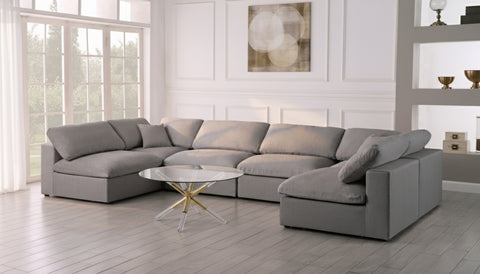 Camden 158" Grey Linen Textured Fabric Upholstered Deluxe Comfort Sectional, 6-Piece (Style 3)