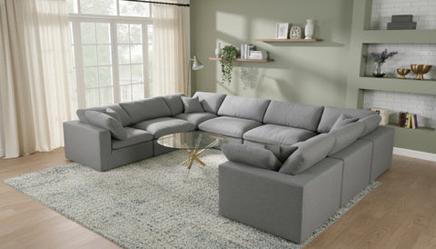 Camden 158" Grey Linen Textured Fabric Upholstered Deluxe Comfort Sectional, 8-Piece
