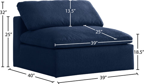 Damian Navy Linen Textured Fabric Deluxe Comfort Modular Armless Chair Armless