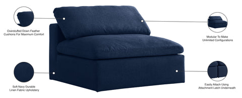 Damian Navy Linen Textured Fabric Deluxe Comfort Modular Armless Chair Armless