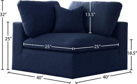 Damian Navy Linen Textured Fabric Deluxe Comfort Modular Corner Chair Corner