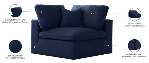 Damian Navy Linen Textured Fabric Deluxe Comfort Modular Corner Chair Corner