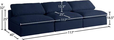 Damian Navy Linen Textured Fabric Deluxe Comfort Modular Armless Sofa S117