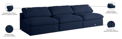 Damian Navy Linen Textured Fabric Deluxe Comfort Modular Armless Sofa S117