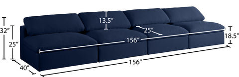 Damian Navy Linen Textured Fabric Deluxe Comfort Modular Armless Sofa S156
