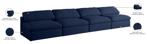Damian Navy Linen Textured Fabric Deluxe Comfort Modular Armless Sofa S156