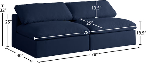 Damian Navy Linen Textured Fabric Deluxe Comfort Modular Armless Sofa S78