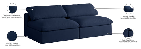 Damian Navy Linen Textured Fabric Deluxe Comfort Modular Armless Sofa S78