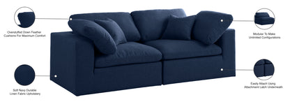 Damian Navy Linen Textured Fabric Deluxe Comfort Modular Sofa S80