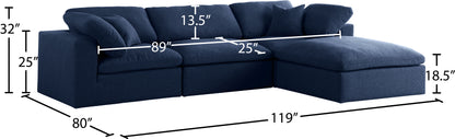 Damian Navy Linen Textured Fabric Deluxe Comfort Modular Sectional Sec4A