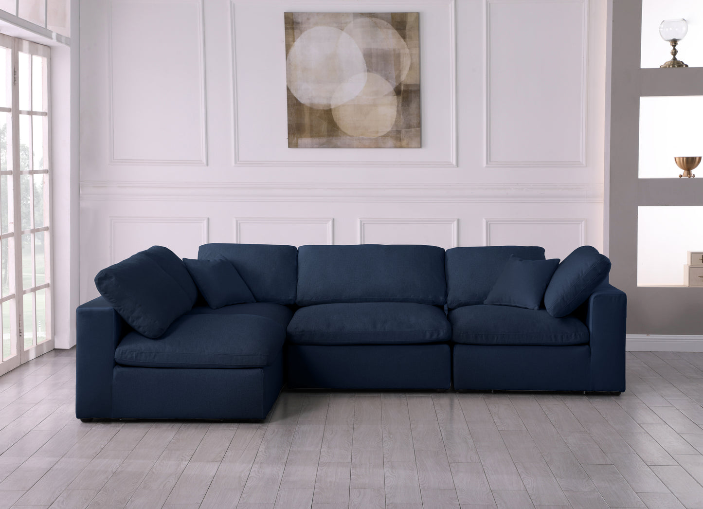 damian navy linen textured fabric deluxe comfort modular sectional sec4b