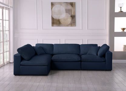 Damian Navy Linen Textured Fabric Deluxe Comfort Modular Sectional Sec4B