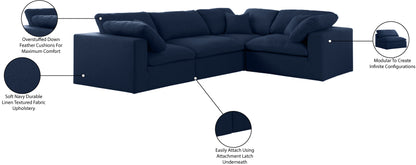 Damian Navy Linen Textured Fabric Modular Sectional Sec4C