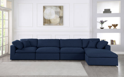 Damian Navy Linen Textured Fabric Deluxe Comfort Modular Sectional Sec5A