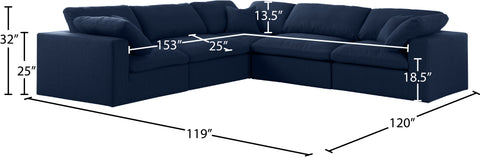 Damian Navy Linen Textured Fabric Deluxe Comfort Modular Sectional Sec5C
