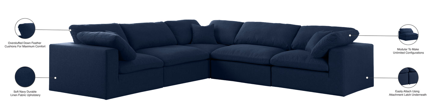 damian navy linen textured fabric deluxe comfort modular sectional sec5c