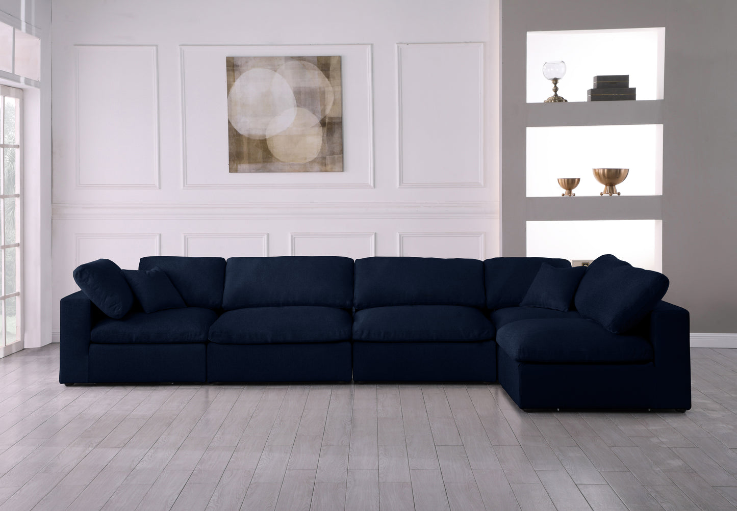 damian navy linen textured fabric deluxe comfort modular sectional sec5d