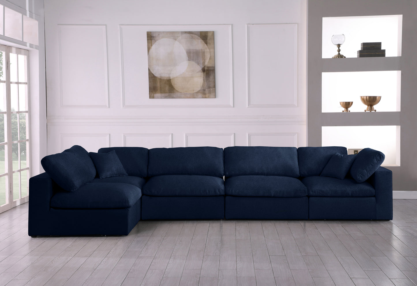 damian navy linen textured fabric deluxe comfort modular sectional sec5d