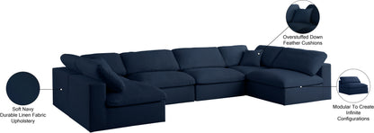 Damian Navy Linen Textured Fabric Deluxe Comfort Modular Sectional Sec6D