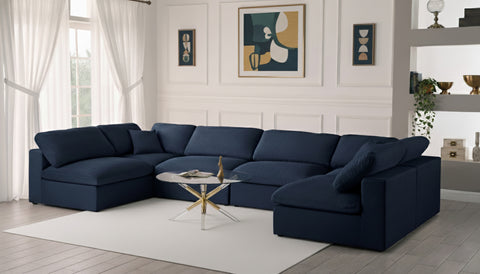 Camden 158" Navy Linen Textured Fabric Upholstered Deluxe Comfort Sectional, 6-Piece (Style 3)