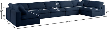 Damian Navy Linen Textured Fabric Deluxe Comfort Modular Sectional Sec7B