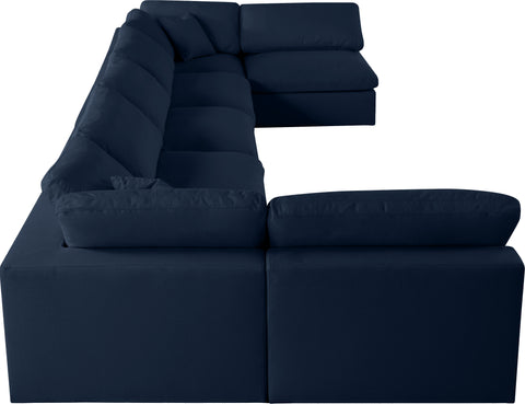 Damian Navy Linen Textured Fabric Deluxe Comfort Modular Sectional Sec7B