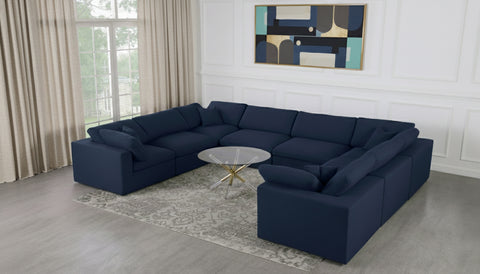 Camden 158" Navy Linen Textured Fabric Upholstered Deluxe Comfort Sectional, 8-Piece