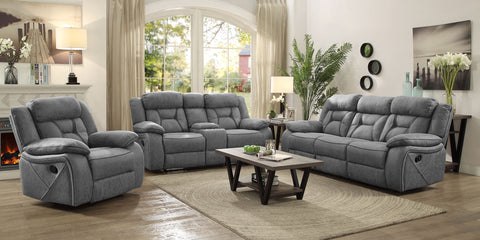 Kiara 3-piece Upholstered Motion Reclining Sofa Set GreyGrey