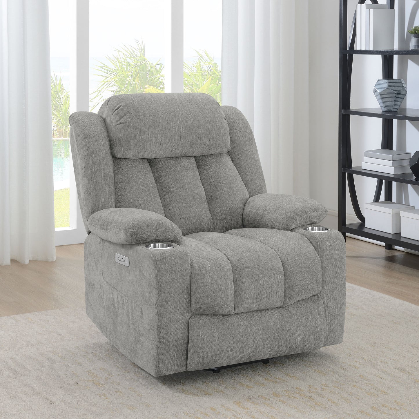 riona upholstered power lift recliner grey