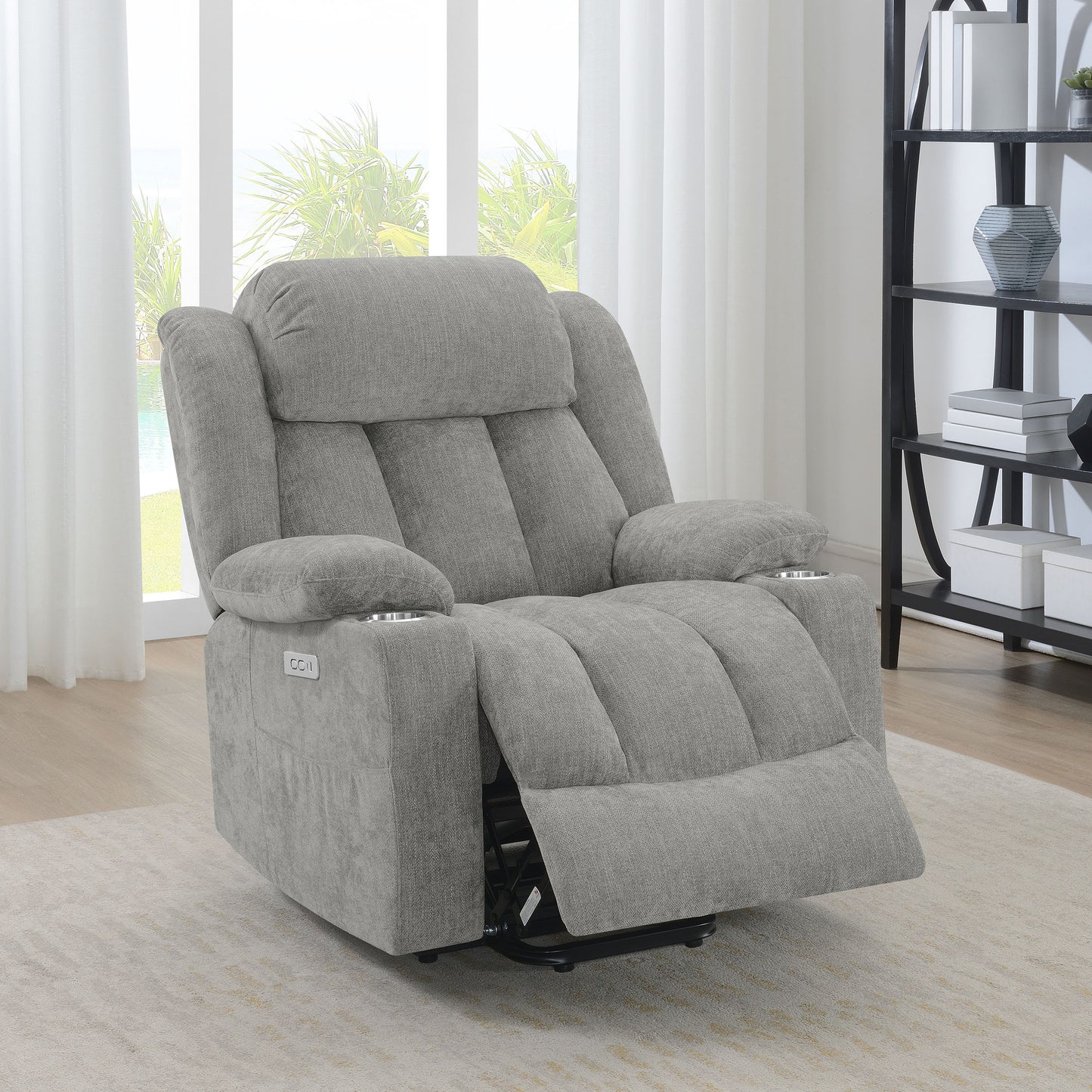 riona upholstered power lift recliner grey