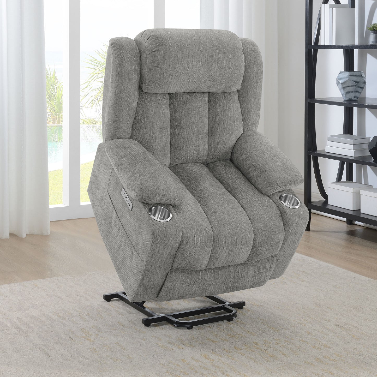 riona upholstered power lift recliner grey