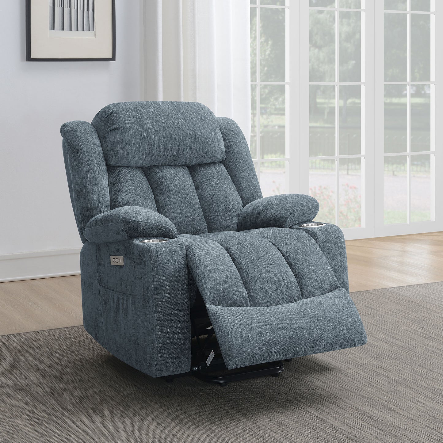 riona upholstered power lift recliner slate blue