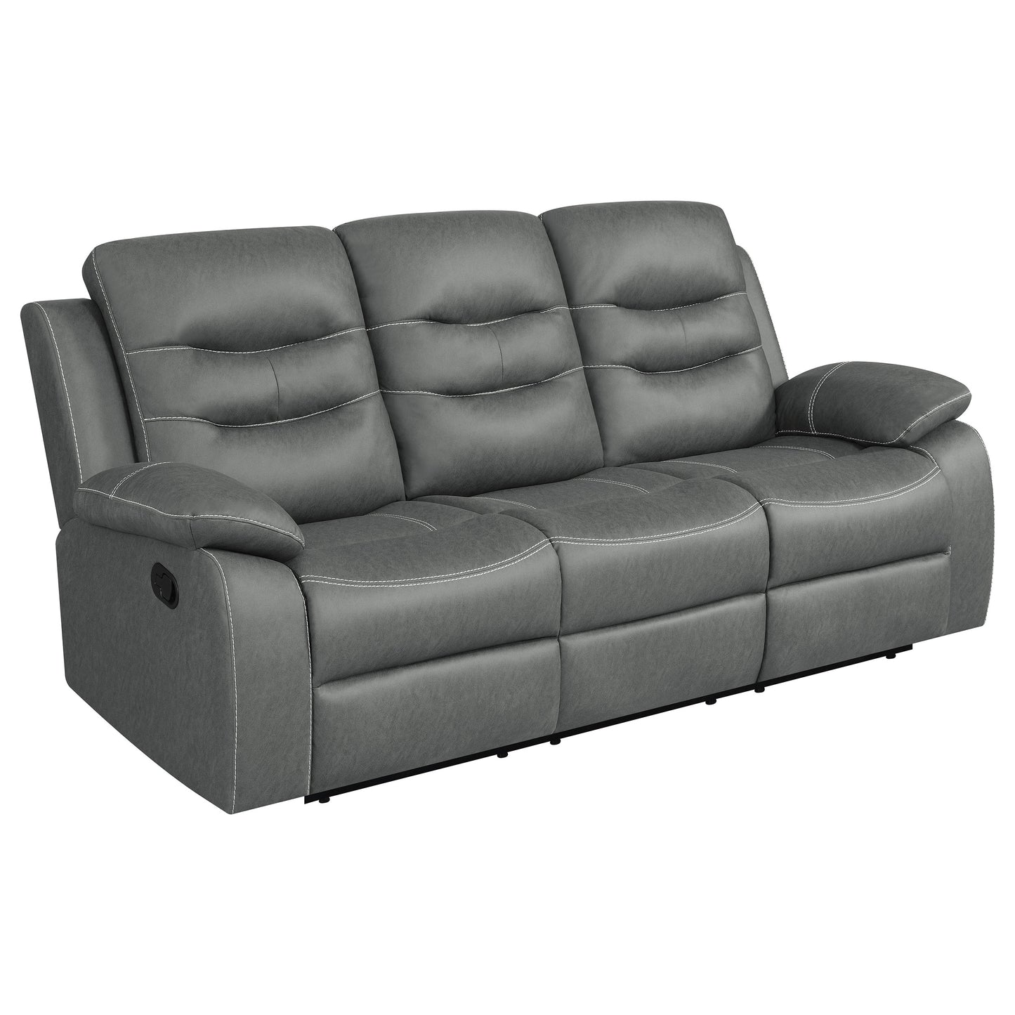 veena upholstered padded arm reclining sofa dark grey