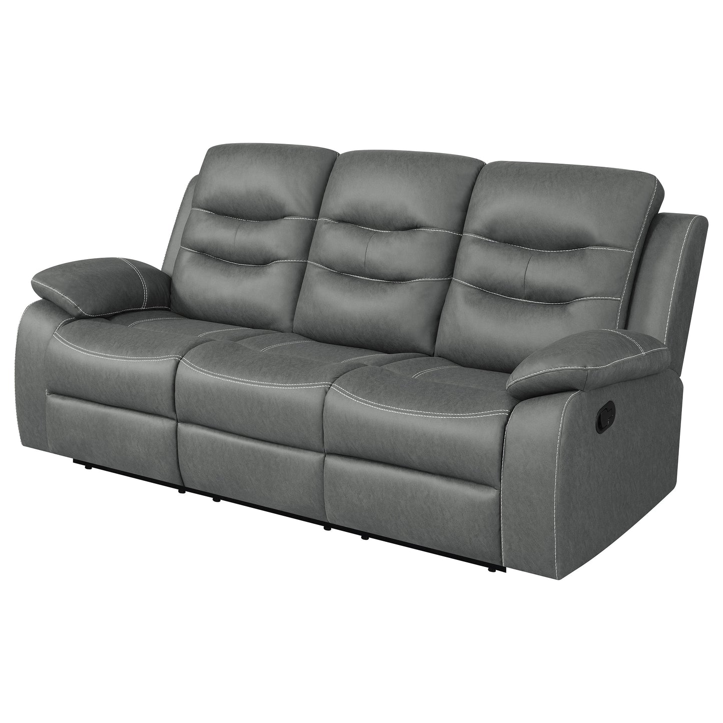 veena upholstered padded arm reclining sofa dark grey