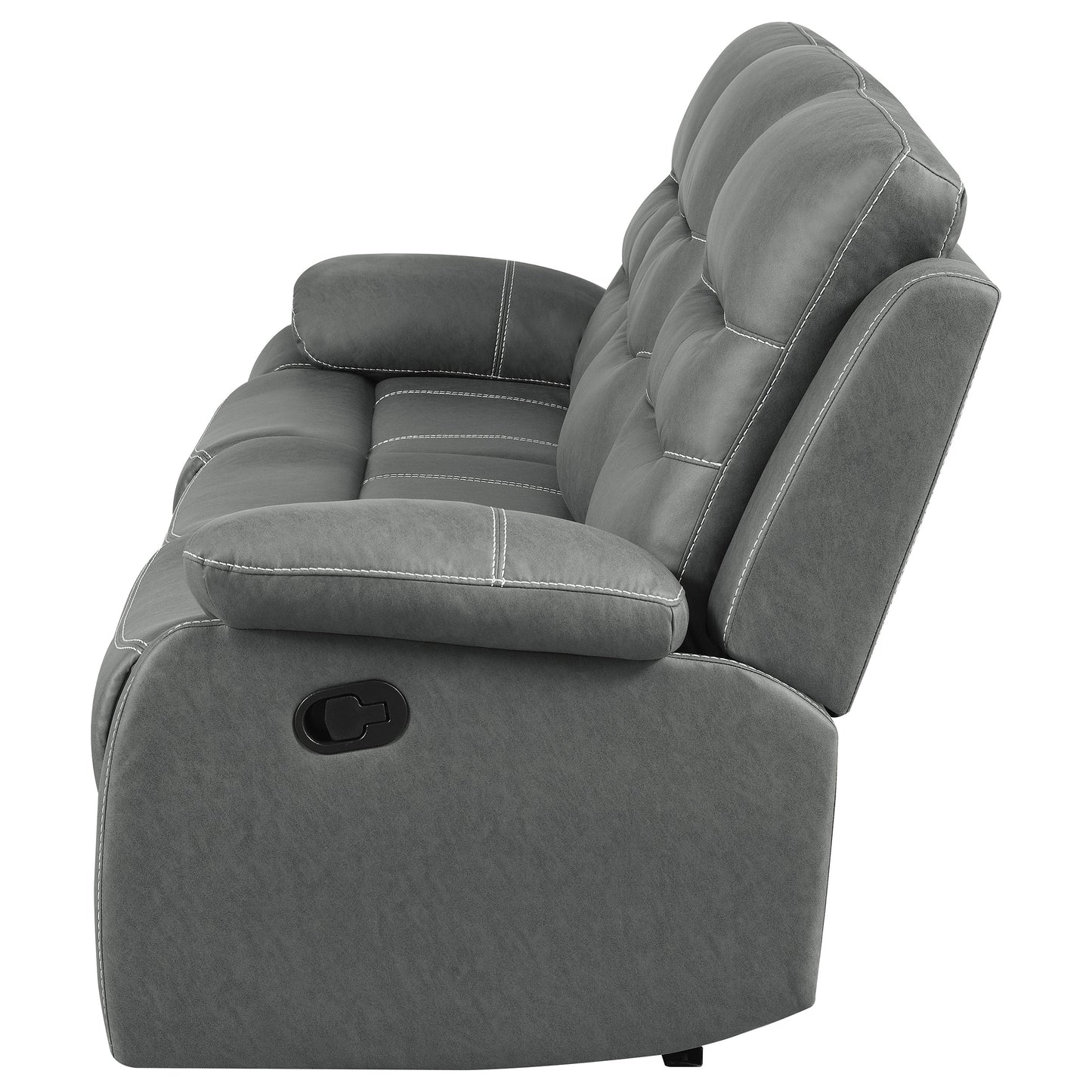 veena upholstered padded arm reclining sofa dark grey