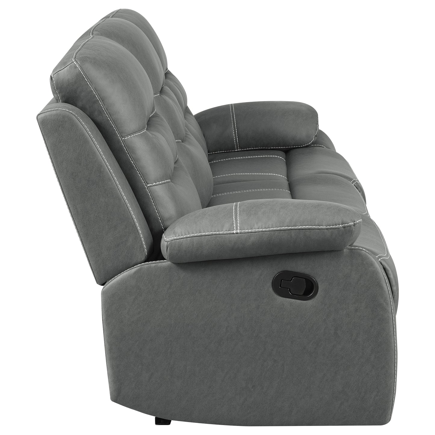 veena upholstered padded arm reclining sofa dark grey