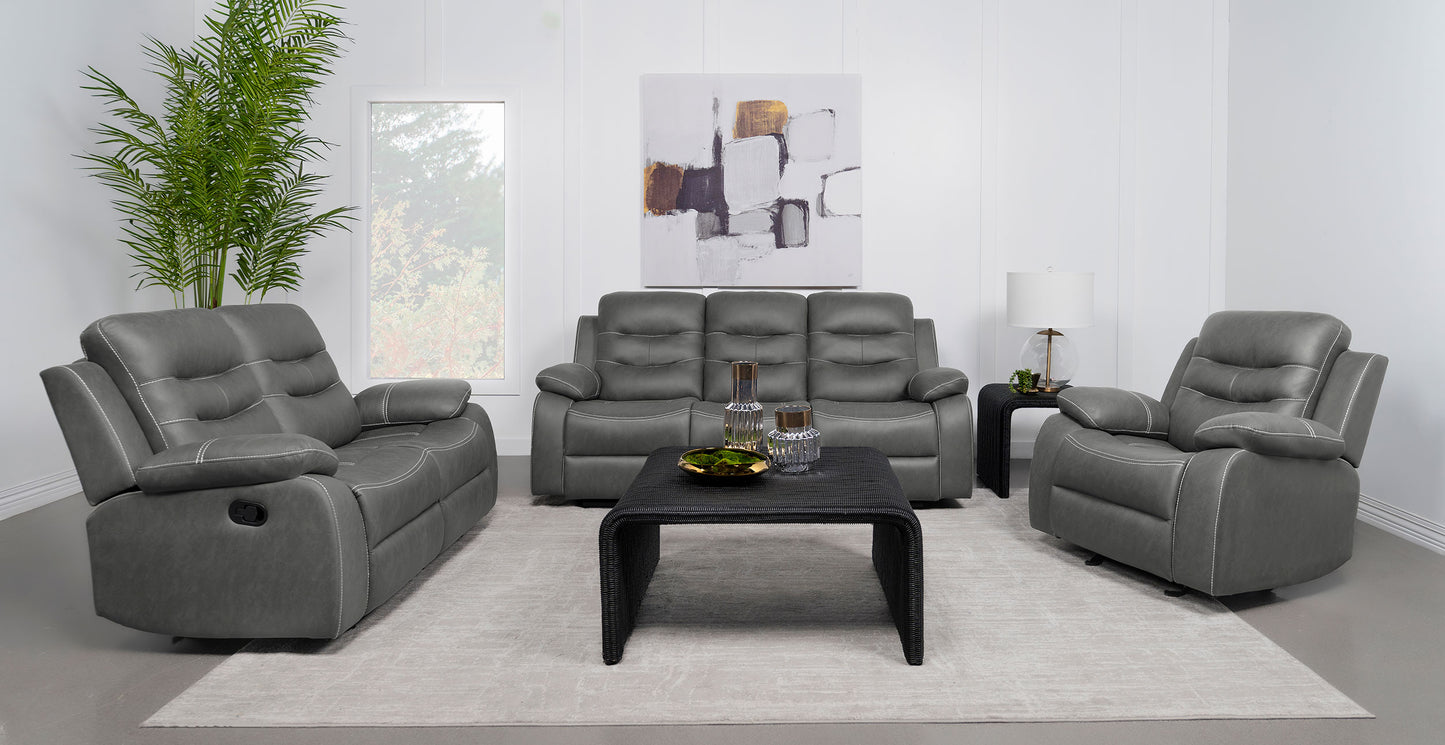 veena upholstered padded arm reclining sofa dark grey