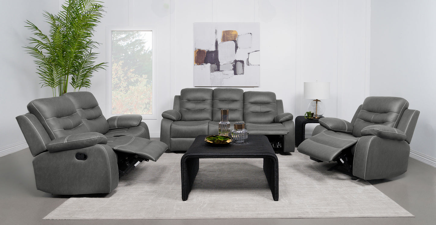 veena upholstered padded arm reclining sofa dark grey