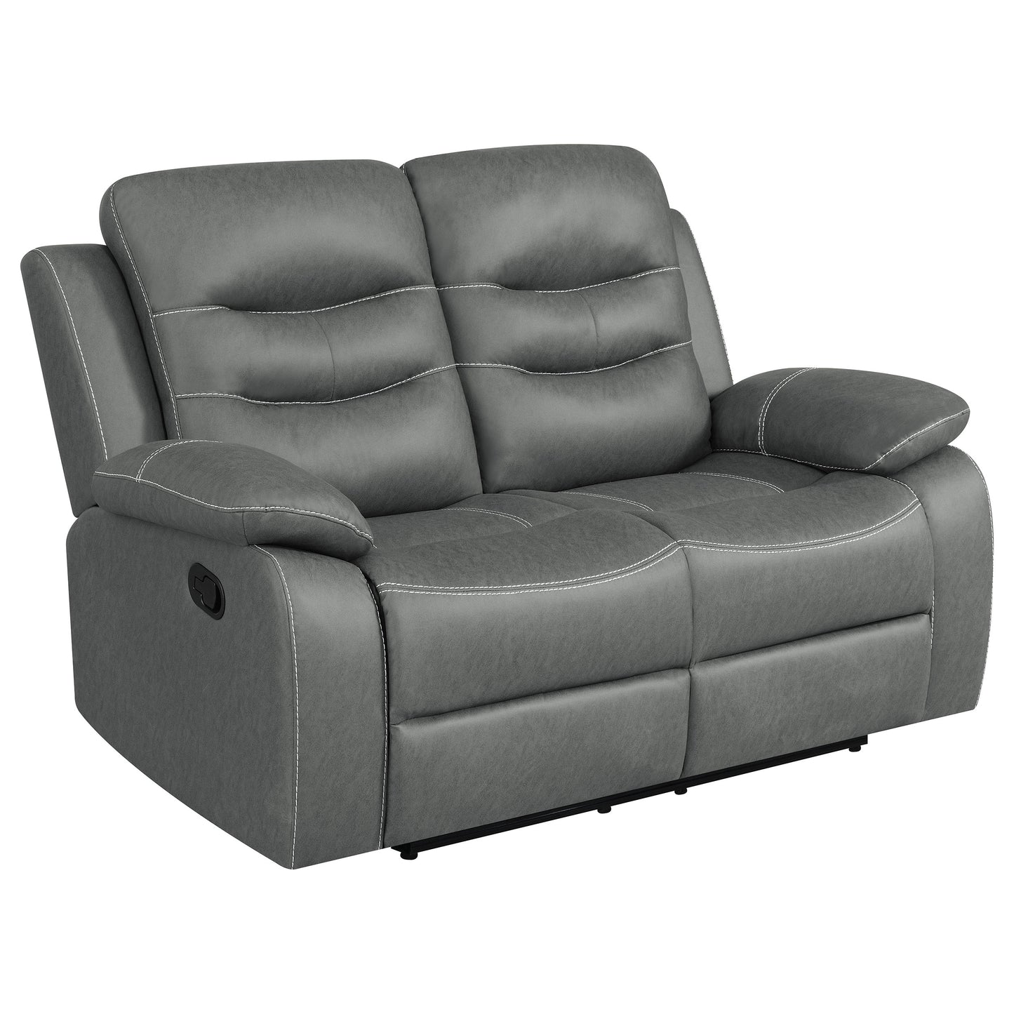 veena upholstered padded arm reclining loveseat dark grey