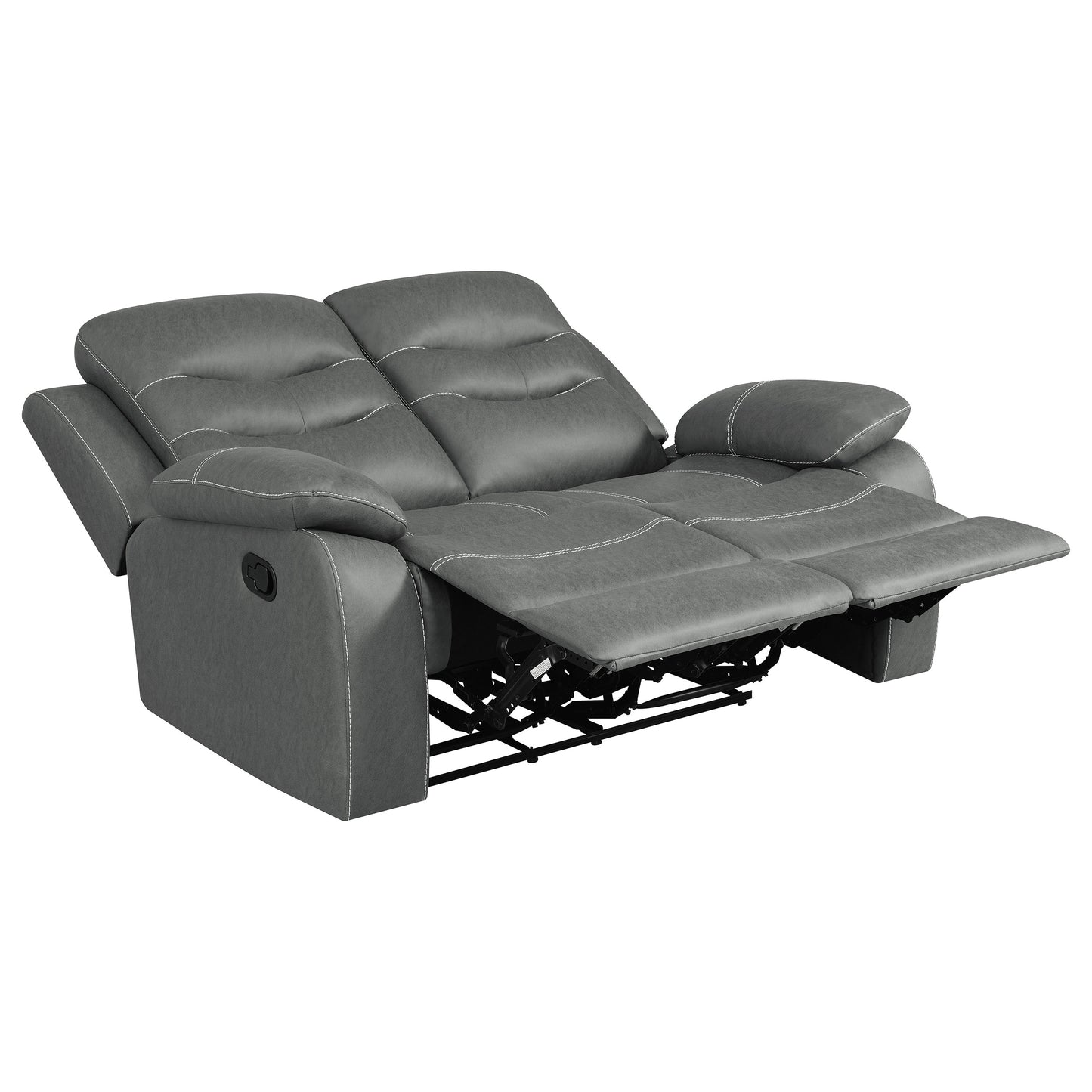 veena upholstered padded arm reclining loveseat dark grey