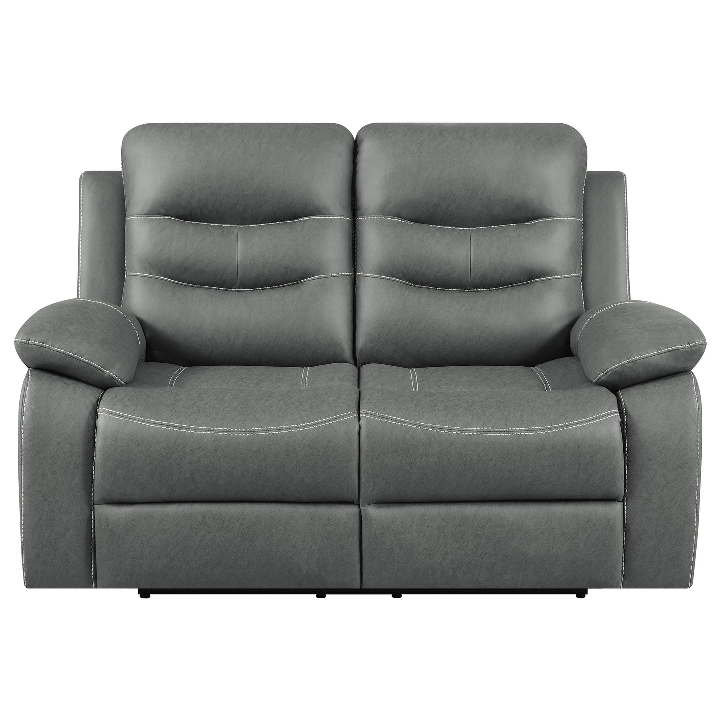 veena upholstered padded arm reclining loveseat dark grey