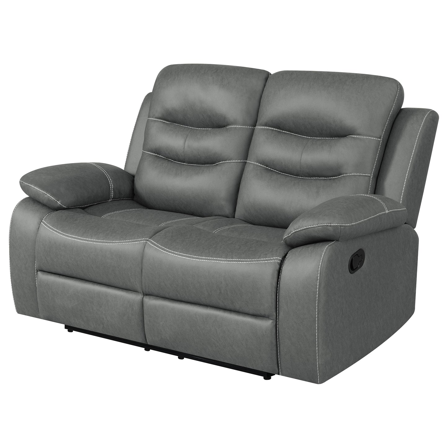 veena upholstered padded arm reclining loveseat dark grey