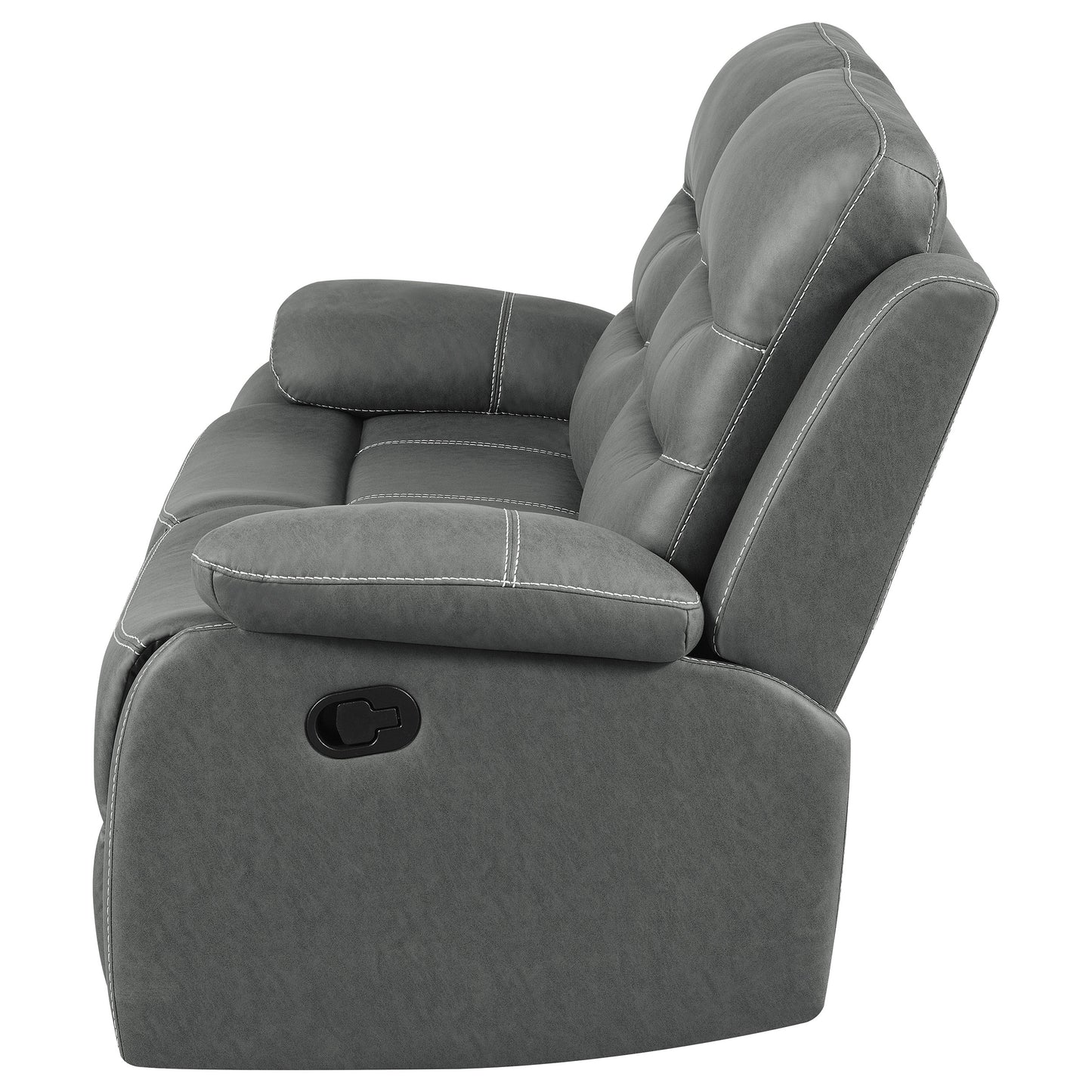 veena upholstered padded arm reclining loveseat dark grey