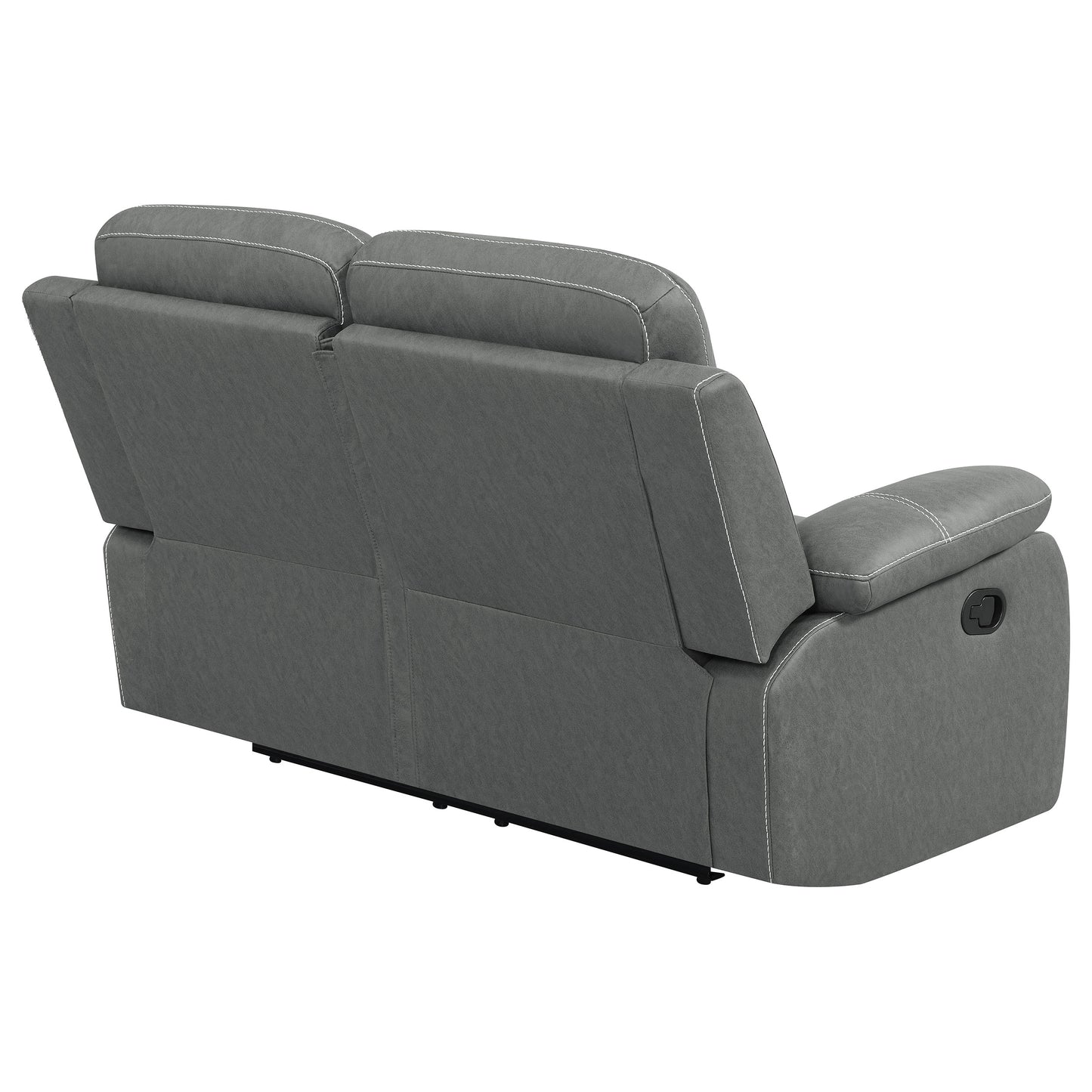 veena upholstered padded arm reclining loveseat dark grey