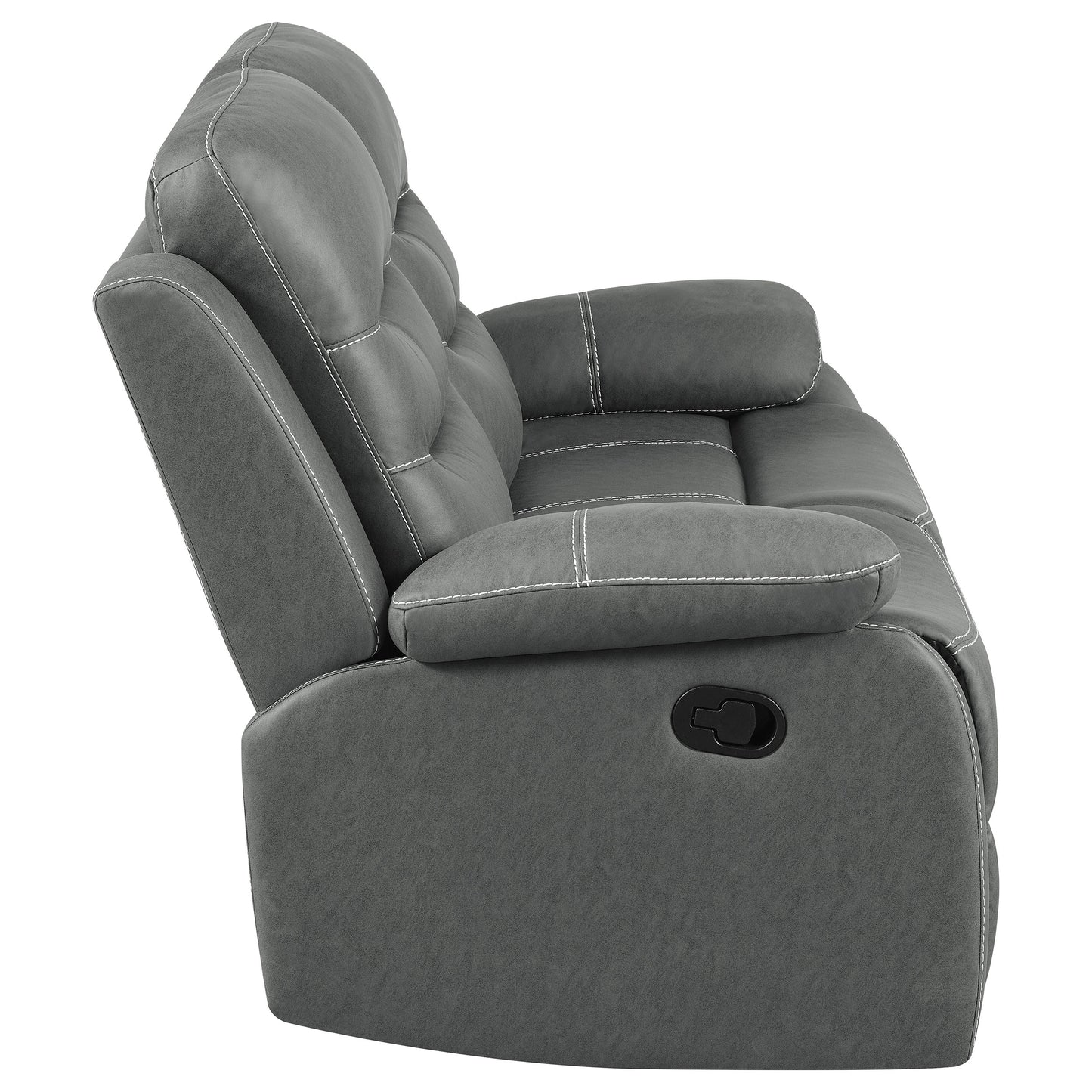 veena upholstered padded arm reclining loveseat dark grey