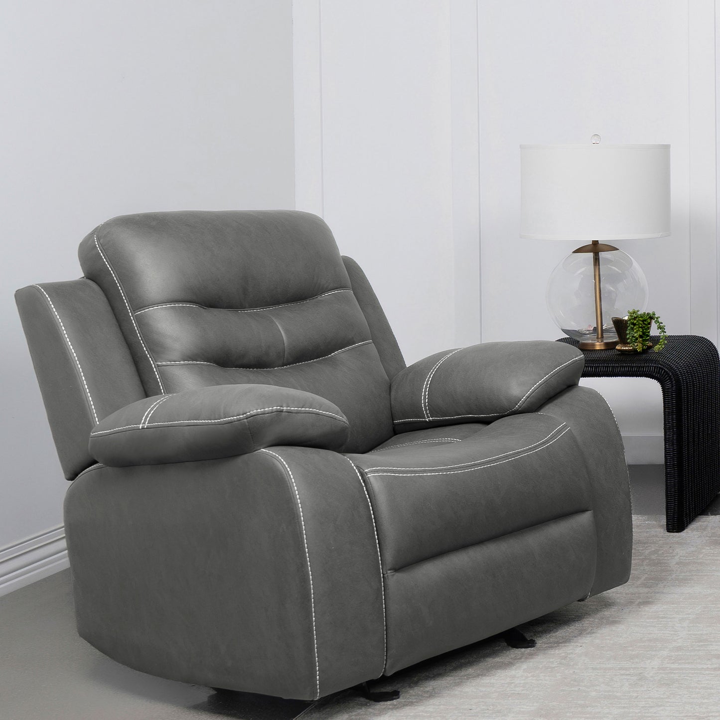 veena upholstered padded arm glider recliner dark grey