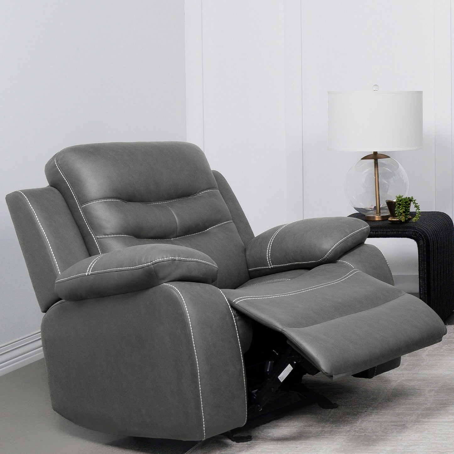 veena upholstered padded arm glider recliner dark grey